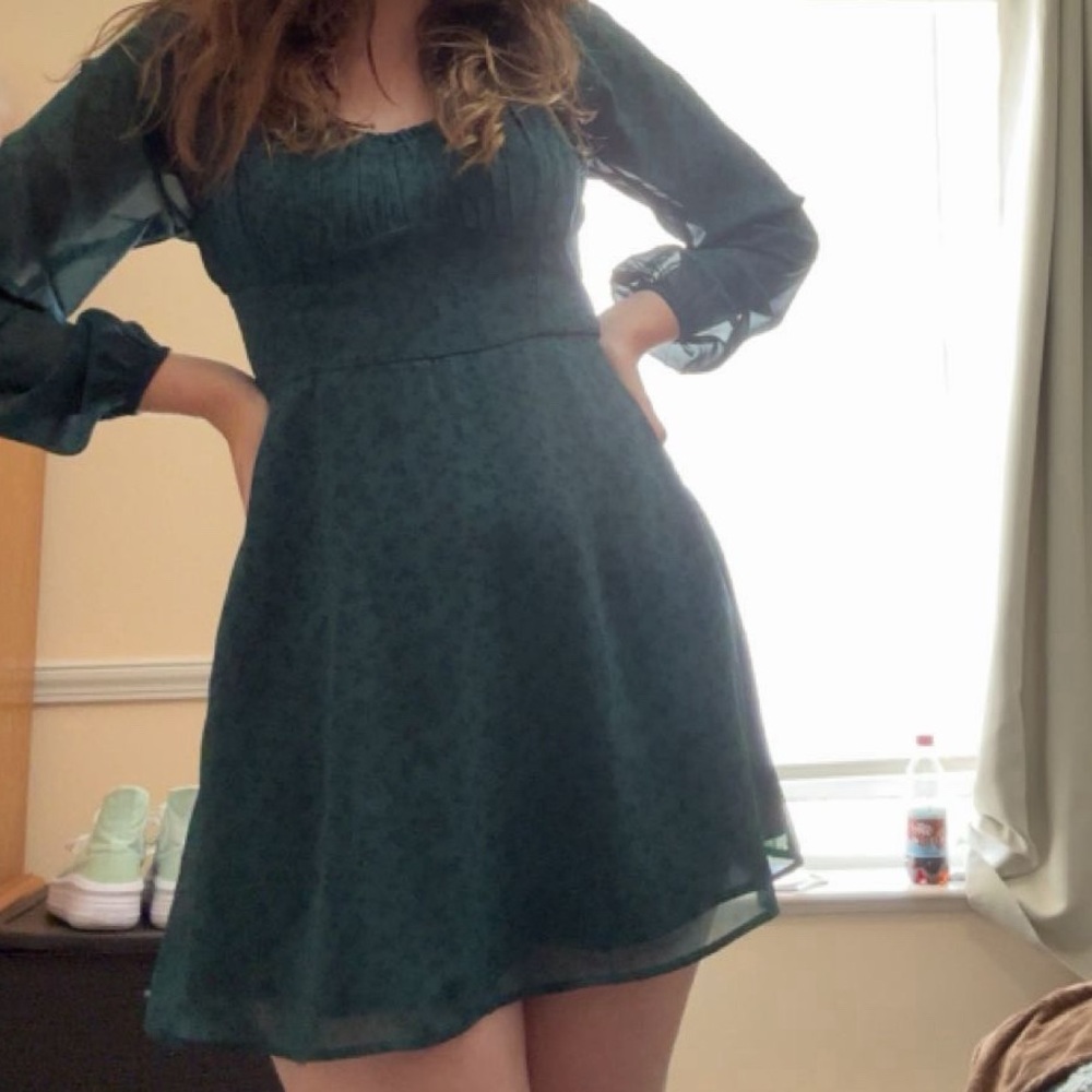 Hollister Teal Floral Long Sleeve Dress
